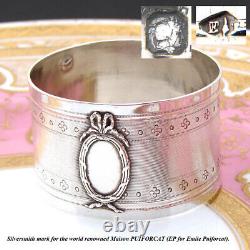 Antique French Puiforcat Sterling Silver Napkin Ring, Guilloche, Bow & Ribbon