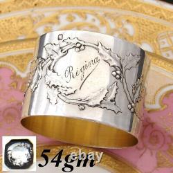 Antique French Sterling Silve Napkin Ring, Mistletoe Foliate Decoration, Regina