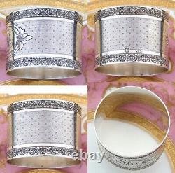 Antique French Sterling Silver 1 7/8 Napkin Ring, Ornate Floral Garland Bands