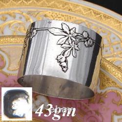 Antique French Sterling Silver 2 Napkin Ring, Applied or Raised Foliate Accents