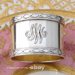 Antique French Sterling Silver 2 Napkin Ring, Classical Empire Laurel Bands