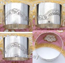 Antique French Sterling Silver 2 Napkin Ring, Floral & Foliate Band with HC