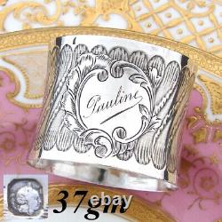 Antique French Sterling Silver 2 Napkin Ring, Floral Garland Bands, Pauline