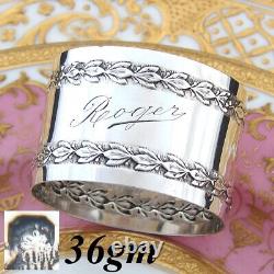 Antique French Sterling Silver 2 Napkin Ring, Floral Garland Bands, Roger