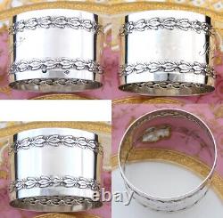Antique French Sterling Silver 2 Napkin Ring, Floral Garland Bands, Roger