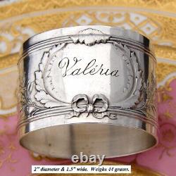 Antique French Sterling Silver 2 Napkin Ring, Foliate with Garland & Valeria