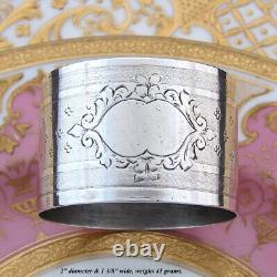 Antique French Sterling Silver 2 Napkin Ring, Guilloche Style Decoration