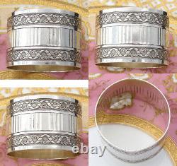 Antique French Sterling Silver 2 Napkin Ring, Laurel Garland & Ribbon Bands