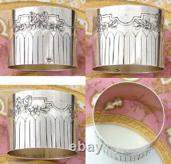 Antique French Sterling Silver 2 Napkin Ring, Laurel or Palmettes, Bow & Ribbon