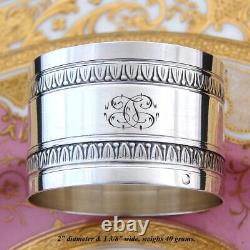 Antique French Sterling Silver 2 Napkin Ring, Ornate Floral Garland Bands, TC