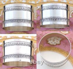 Antique French Sterling Silver 2 Napkin Ring, Ornate Floral Garland Bands, TC