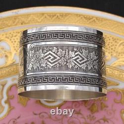 Antique French  Sterling Silver 2 Napkin Ring, Ornate Pattern, C Monogram