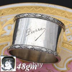 Antique French Sterling Silver 2 Napkin Ring, Raised Laurel Bands, Pierre