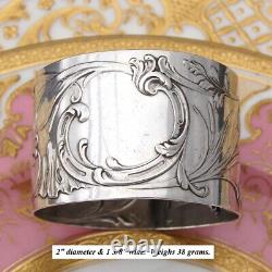Antique French Sterling Silver 2 Napkin Ring, Rococo Pattern & Cattails, 38gm