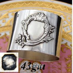 Antique French Sterling Silver 2 Napkin Ring, Rococo Style Medallion Sans Monog