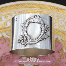 Antique French Sterling Silver 2 Napkin Ring, Rococo Style Medallion Sans Monog