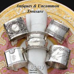 Antique French Sterling Silver 2 Napkin Ring, Seashell Accents, JP Monogram