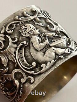 Antique French Sterling Silver Figural Cherub Putti Angel Musical Napkin Ring