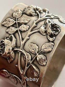 Antique French Sterling Silver Figural RAISED ROSE BRANCH Napkin Ring Holder