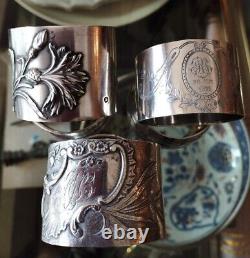 Antique French Sterling Silver Lot of 6 Napkin Rings Hallmarked 19th Century
