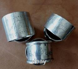 Antique French Sterling Silver Lot of 6 Napkin Rings Hallmarked 19th Century