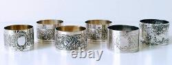 Antique French Sterling Silver Lot of 6 Napkin Rings Hallmarked Early 20th C