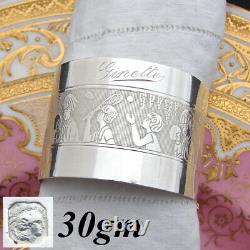 Antique French Sterling Silver Napkin Ring, Child's Ginette Inscription & Doll