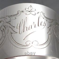 Antique French Sterling Silver Napkin Ring, Eagles, Engraved Charles, Compère