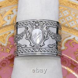 Antique French Sterling Silver Napkin Ring, Empire Style Floral Garland Berthe