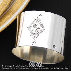 Antique French Sterling Silver Napkin Ring, Floral & Foliate Decoration, CS