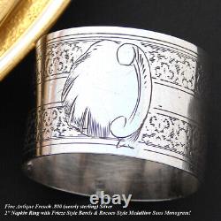 Antique French Sterling Silver Napkin Ring, Flowers & Foliage, Rococo Style