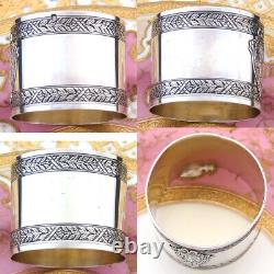 Antique French Sterling Silver Napkin Ring, Foliate Garland & Bow Top Medallion