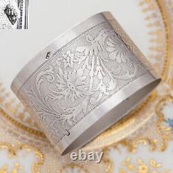 Antique French Sterling Silver Napkin Ring Guilloche Engraving