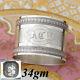 Antique French Sterling Silver Napkin Ring, Guilloche Style Decoration, At Monog