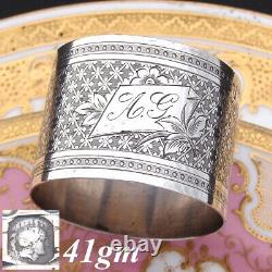 Antique French Sterling Silver Napkin Ring, Guilloche Style Decoration, A. G