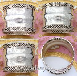 Antique French Sterling Silver Napkin Ring, Guilloche Style Decoration, EP Monog