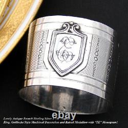Antique French Sterling Silver Napkin Ring, Guilloche Style Decoration, TE