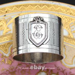 Antique French Sterling Silver Napkin Ring, Guilloche Style Decoration, TE