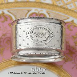 Antique French Sterling Silver Napkin Ring, Guilloche Style Field of Stars, AD