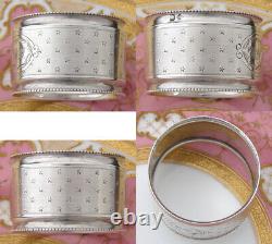 Antique French Sterling Silver Napkin Ring, Guilloche Style Field of Stars, AD