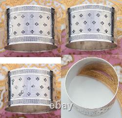 Antique French Sterling Silver Napkin Ring, Guilloche Style, Medallion with HR