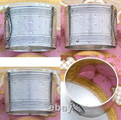 Antique French Sterling Silver Napkin Ring, Guilloche Style Stars, LL Monogm