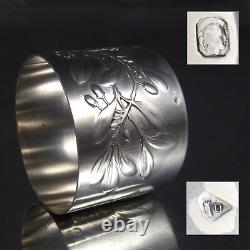 Antique French Sterling Silver Napkin Ring, Mistletoe, Albert Deflon, Monogram