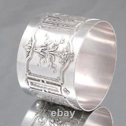 Antique French Sterling Silver Napkin Ring, Neoclassic, Laurel, Flowers, GS
