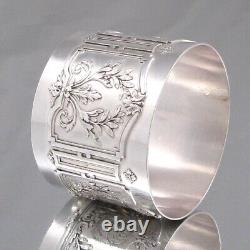 Antique French Sterling Silver Napkin Ring, Neoclassic, Laurel, Flowers, GS