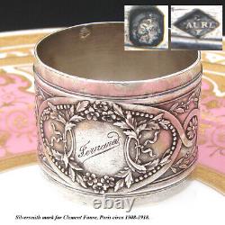 Antique French Sterling Silver Napkin Ring, Ornate Foliate Decoration, Fernand