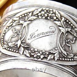 Antique French Sterling Silver Napkin Ring, Ornate Foliate Decoration, Fernand