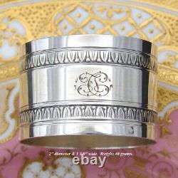 Antique French Sterling Silver Napkin Ring, Palmette Band Decoration, AT Monogra