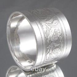 Antique French Sterling Silver Napkin Ring, Poppies, Flowers, Engraved Marcel