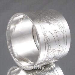 Antique French Sterling Silver Napkin Ring, Poppies, Flowers, Engraved Marcel